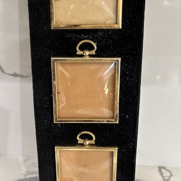 Antique Art Deco Black Velvet And Brass Convex Picture Frame 3 Picture Hang Only - Picture 3 of 10